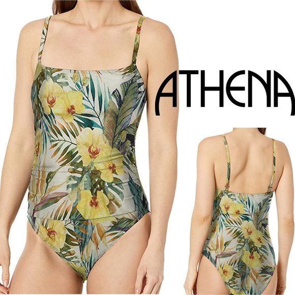 ATHENA Square Neck Shirred Maillot 🌼 NEW WITH TAGS! - Picture 1 of 11